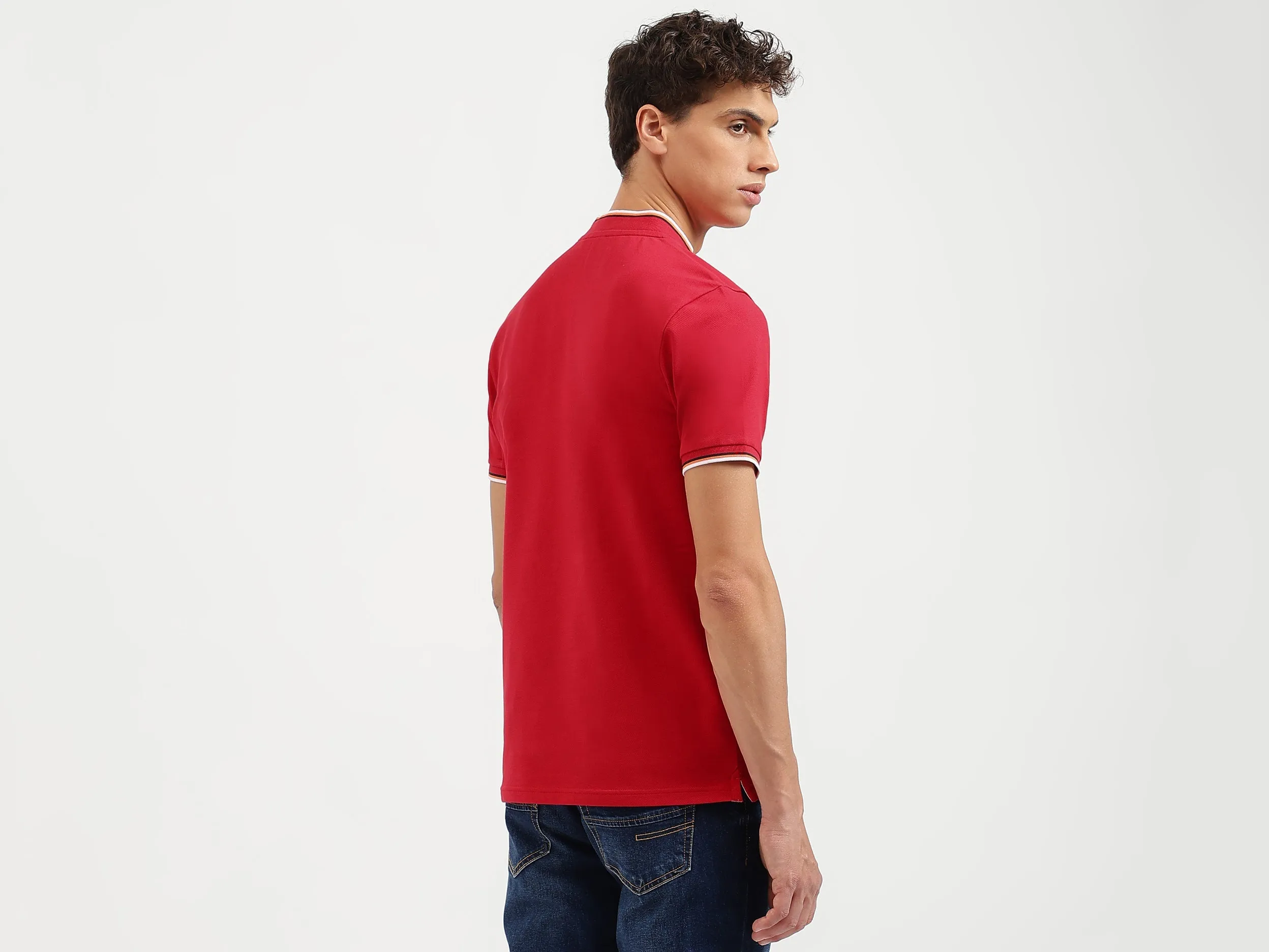 Regular Fit Mock Neck Solid Polo T-Shirt