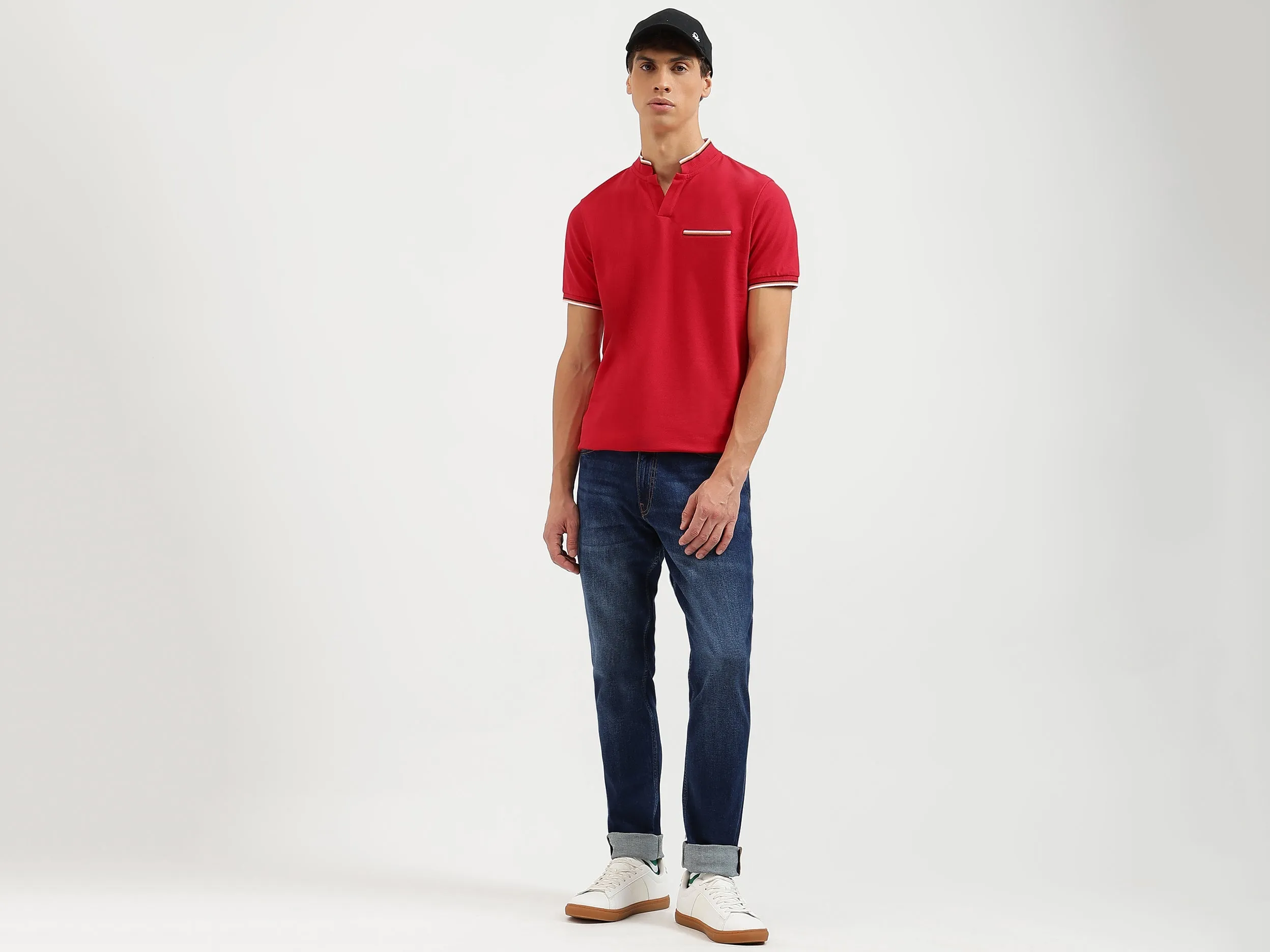 Regular Fit Mock Neck Solid Polo T-Shirt