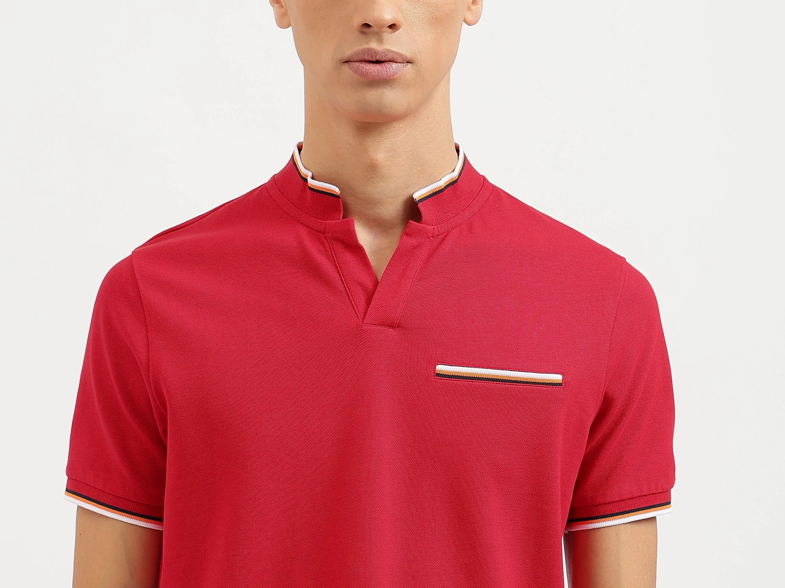 Regular Fit Mock Neck Solid Polo T-Shirt
