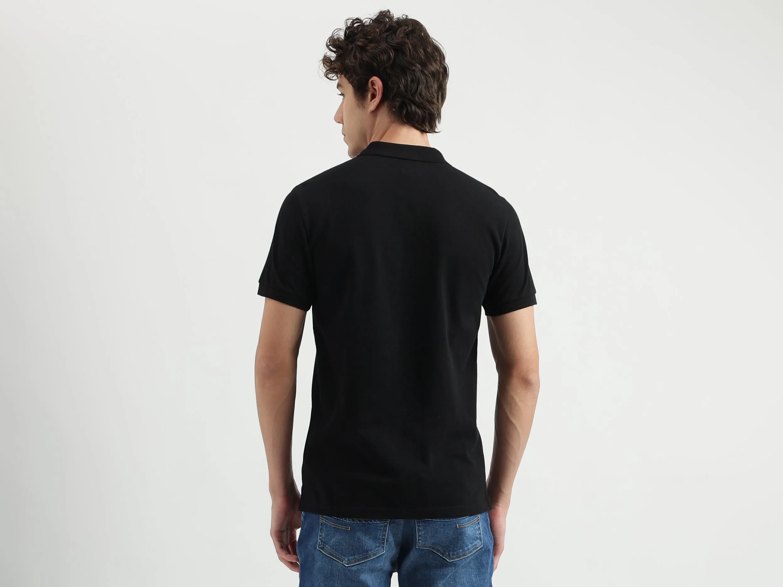 Regular Fit Polo Neck Solid Pattern T-shirt