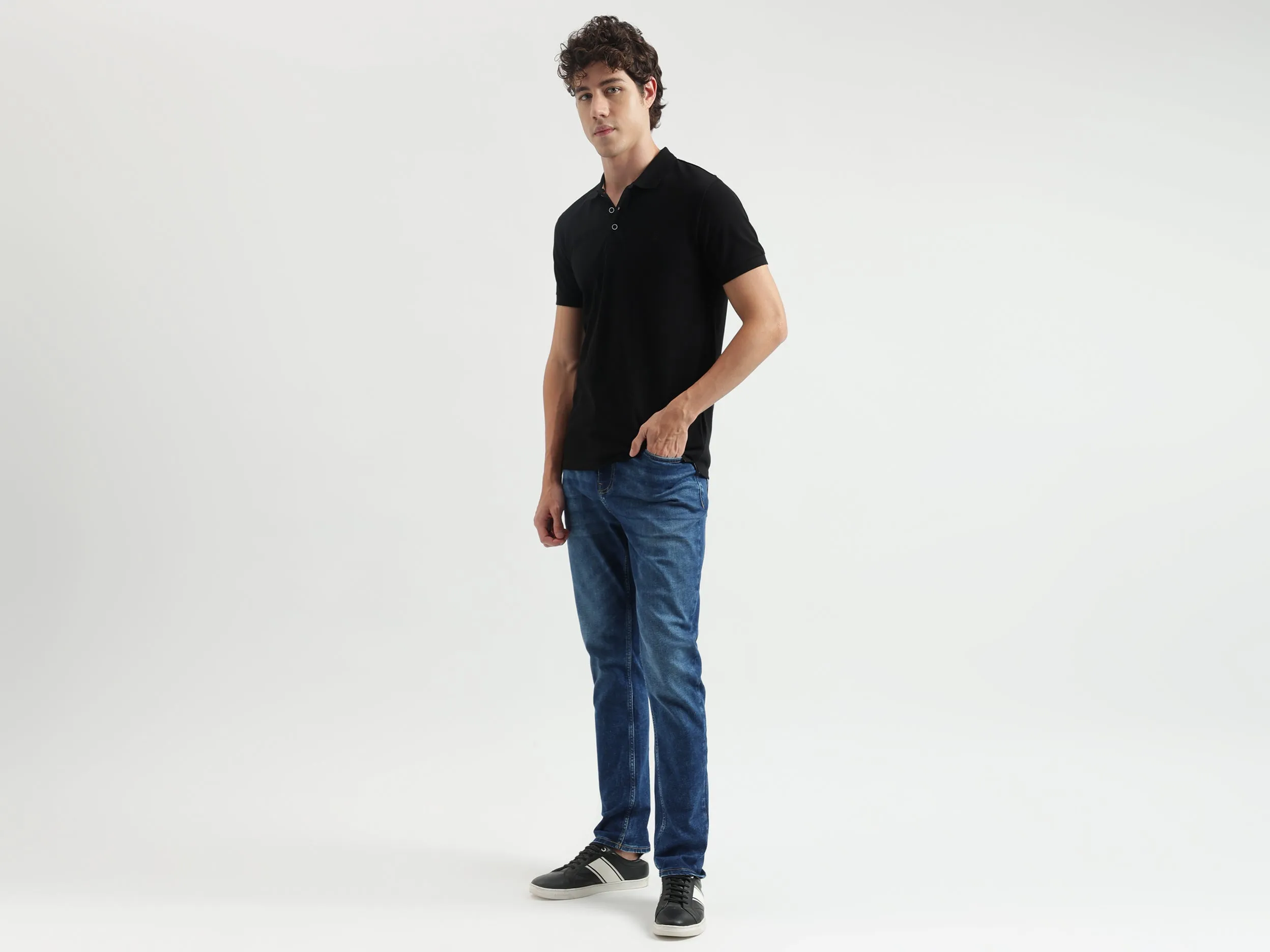Regular Fit Polo Neck Solid Pattern T-shirt