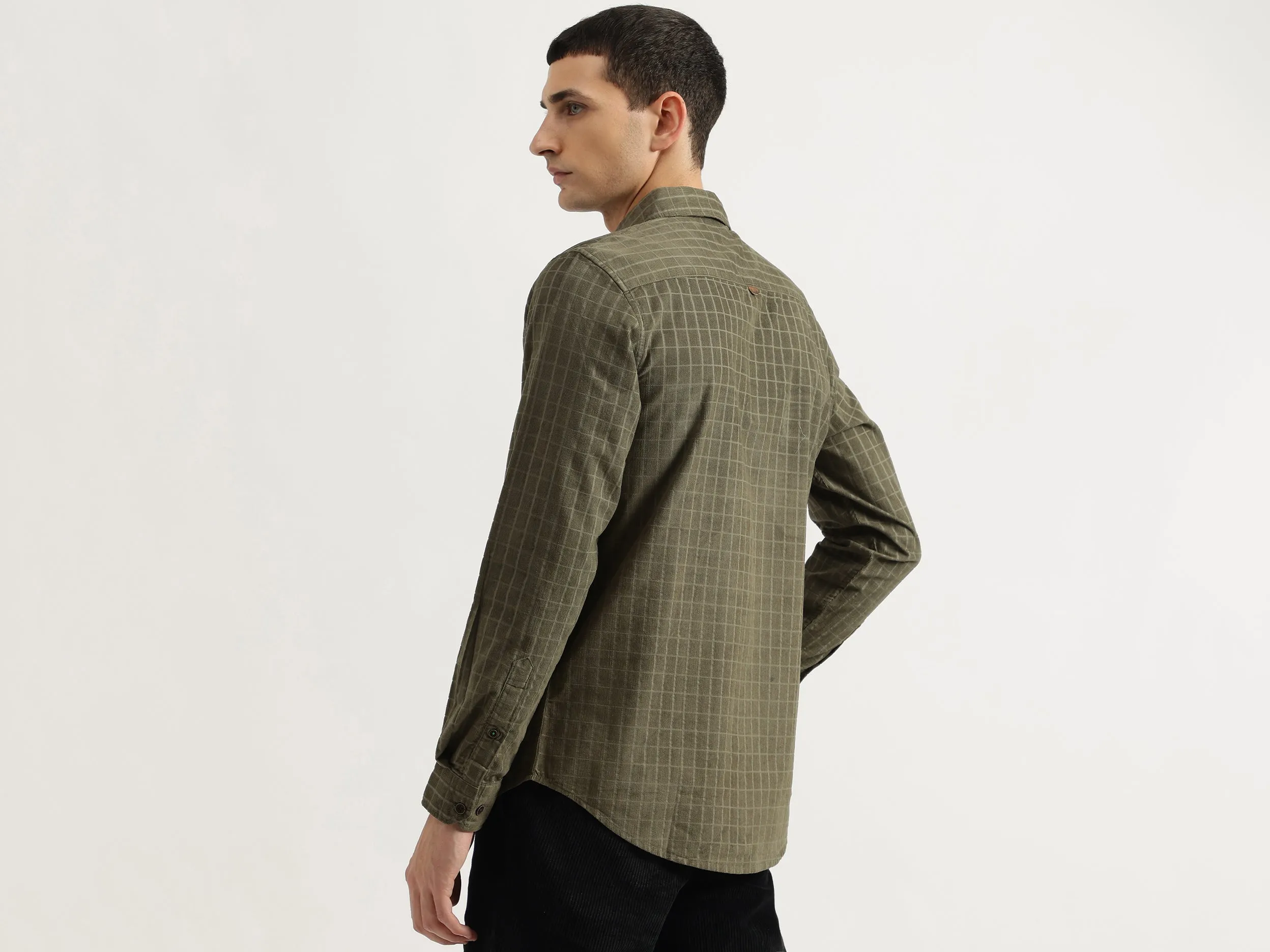 Regular Fit Spread Collar Checkered Shirt