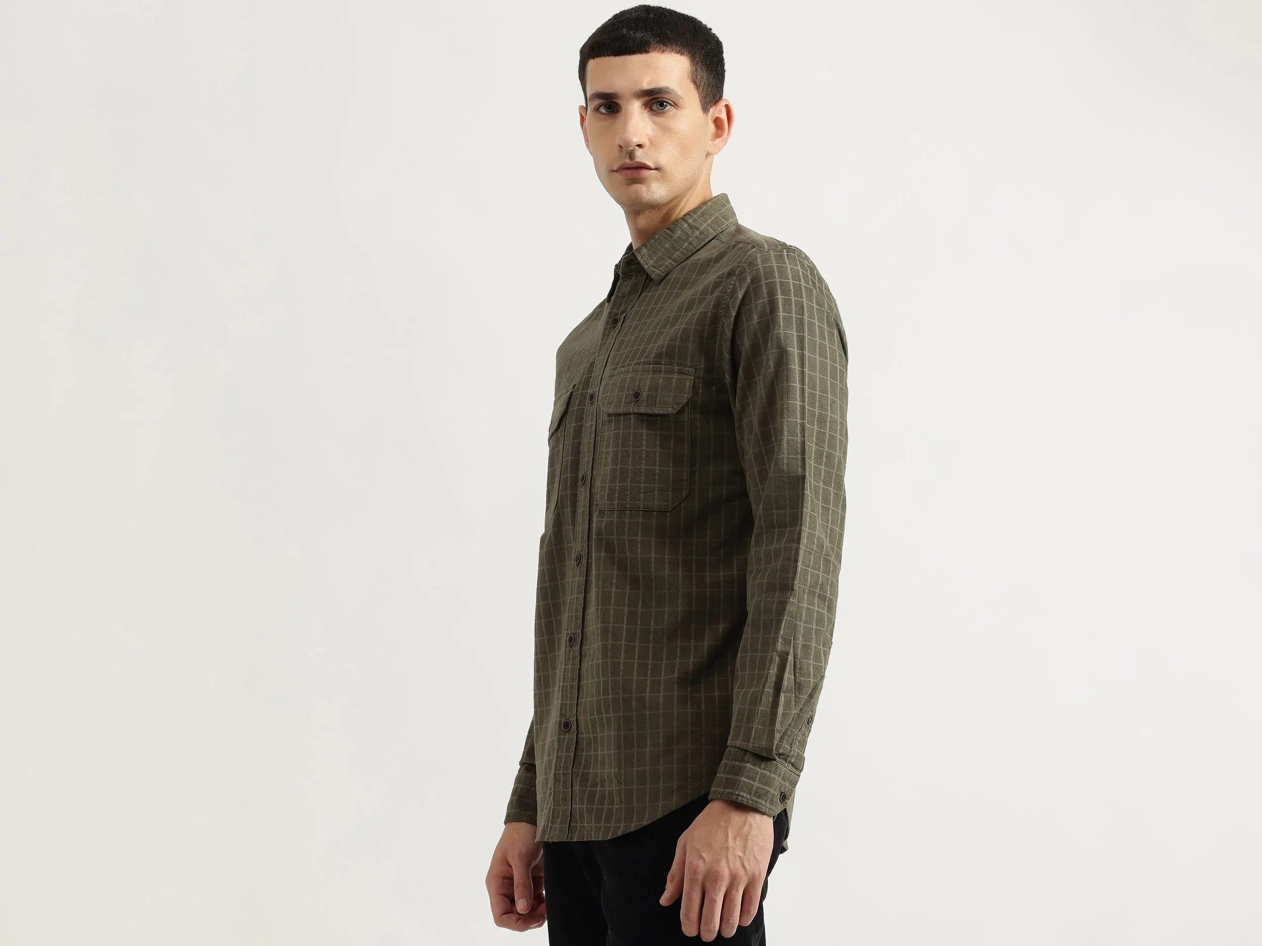 Regular Fit Spread Collar Checkered Shirt