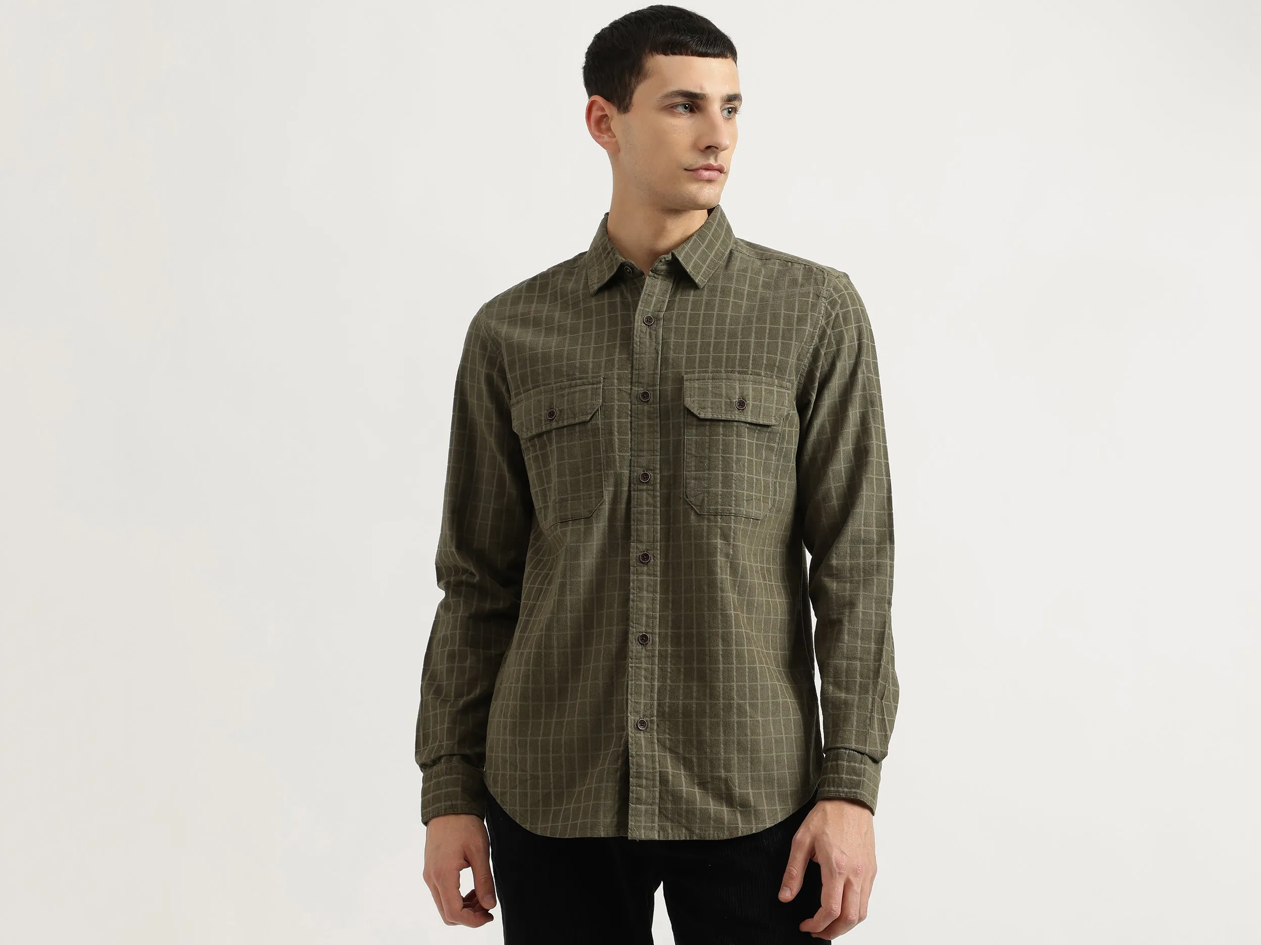 Regular Fit Spread Collar Checkered Shirt