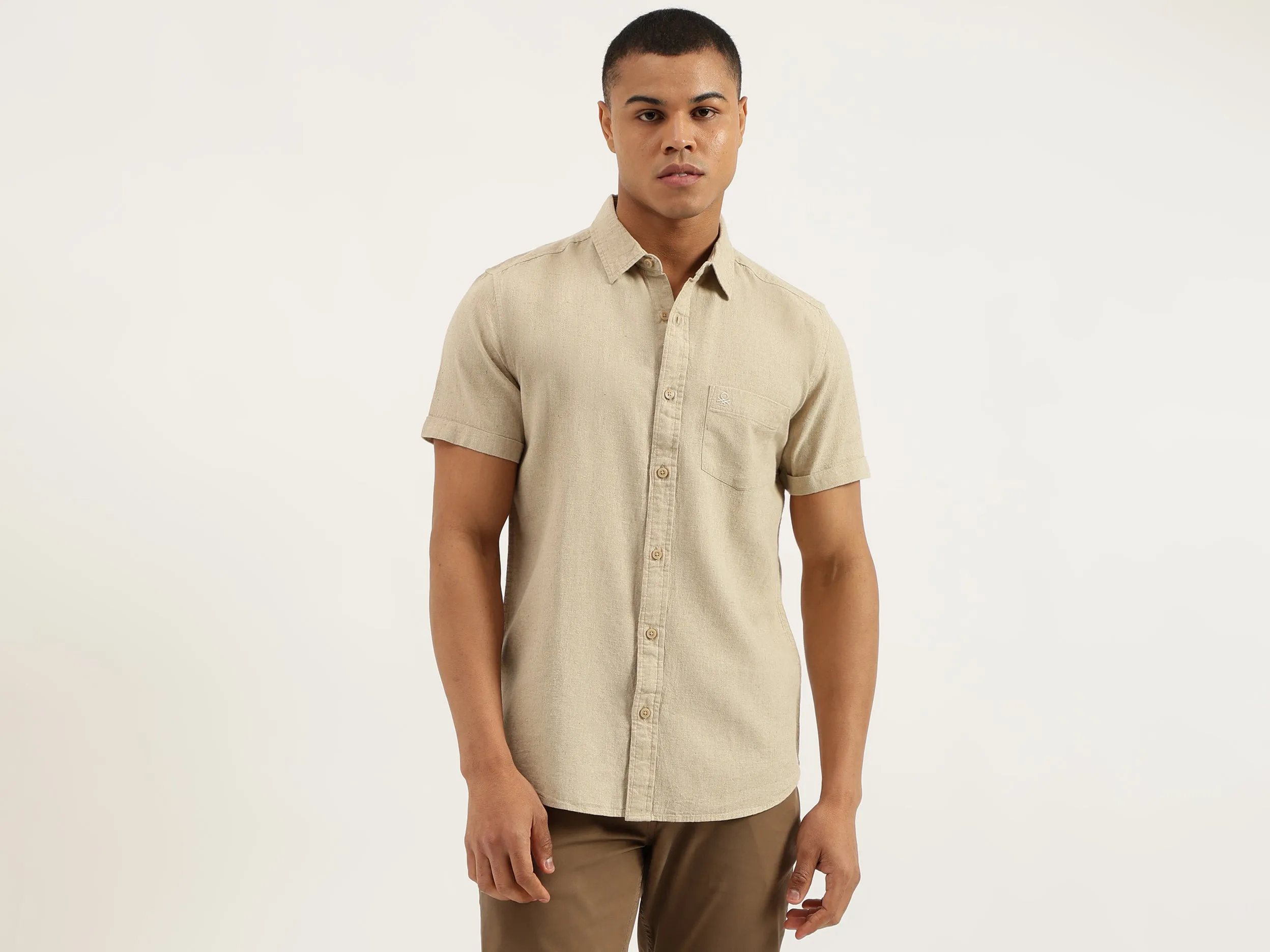 Regular Fit Spread Collar Solid Shirts