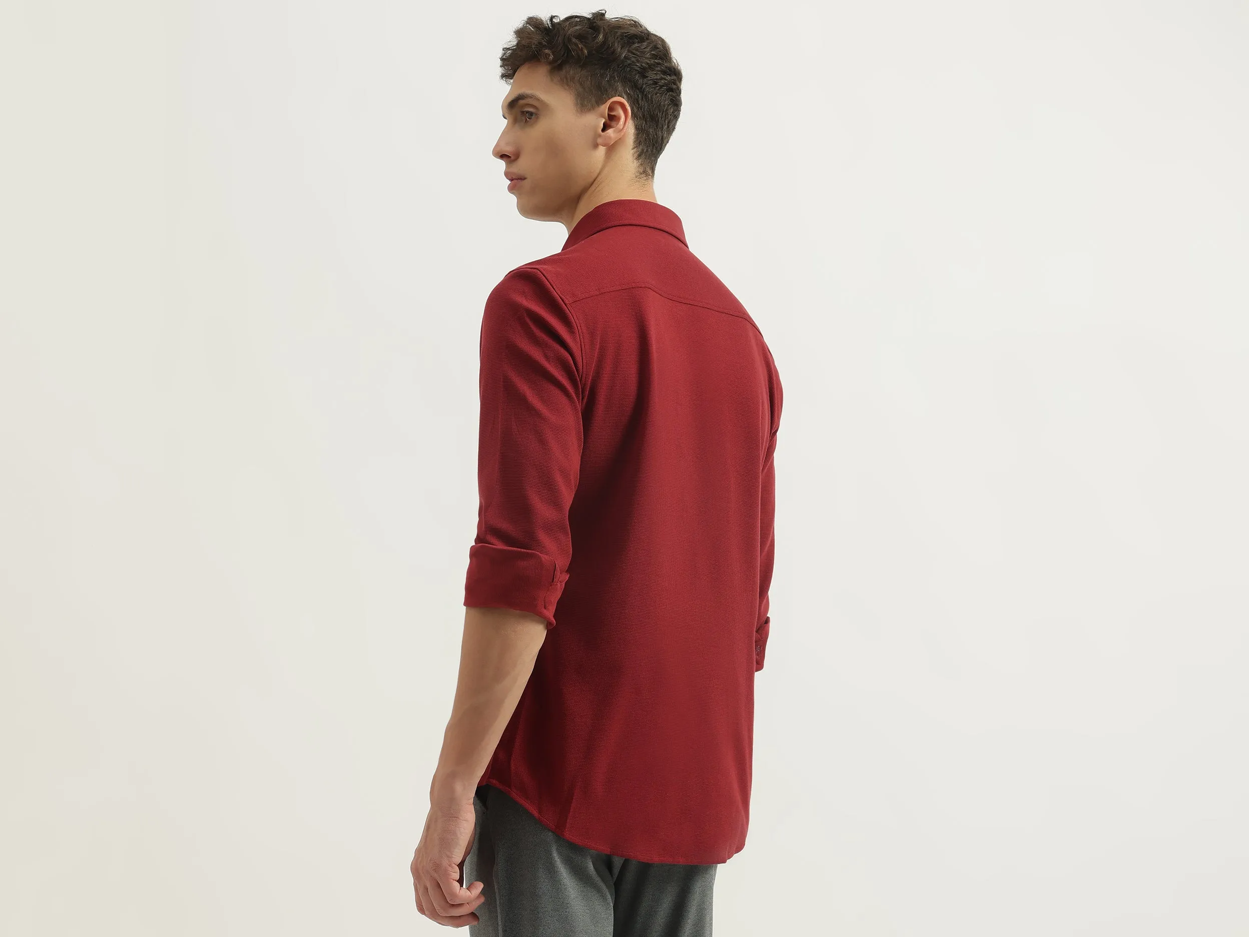 Regular Fit Spread Collar Textured Shirts