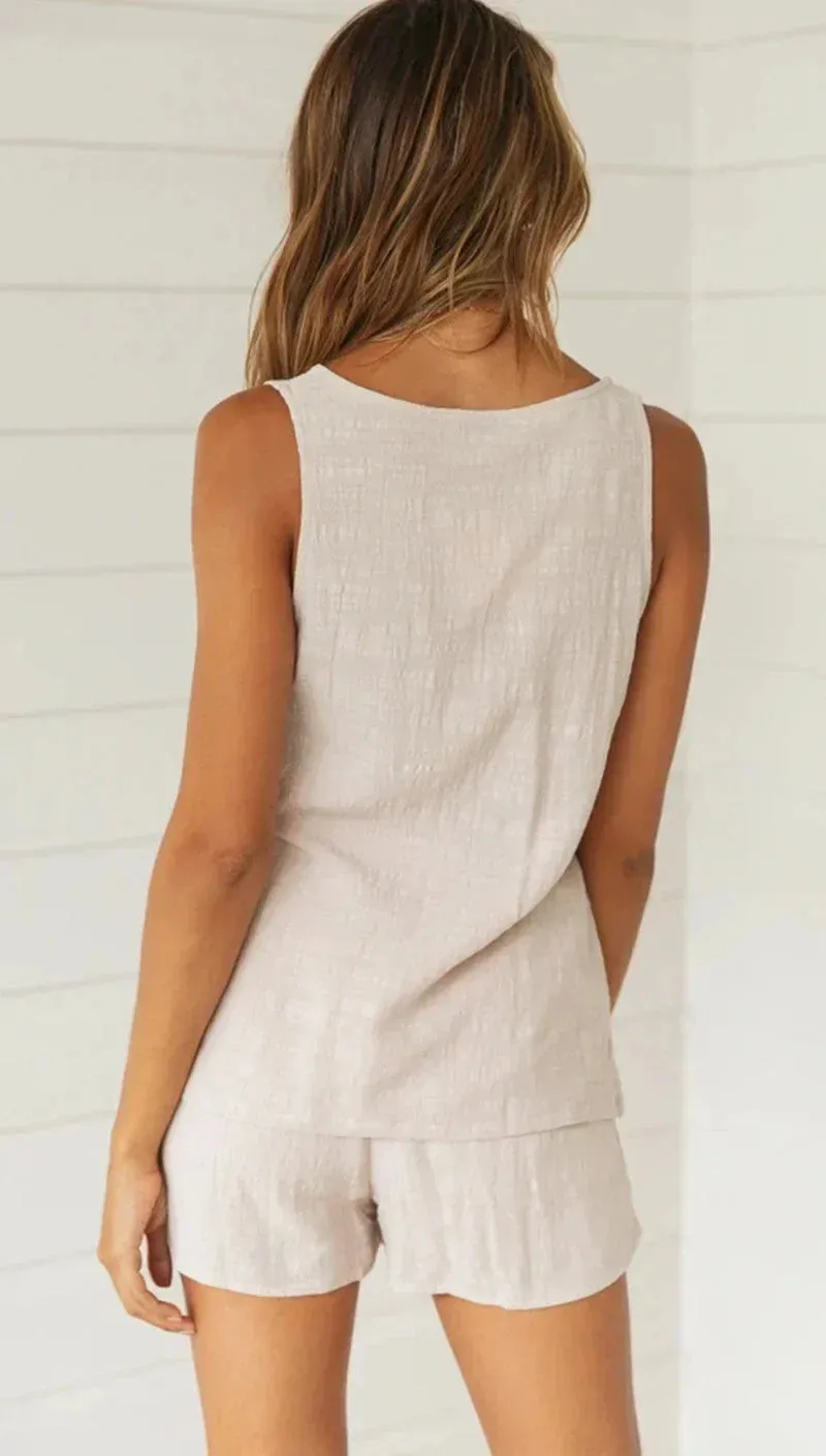 Relaxed Two-Piece Set with Button Detail