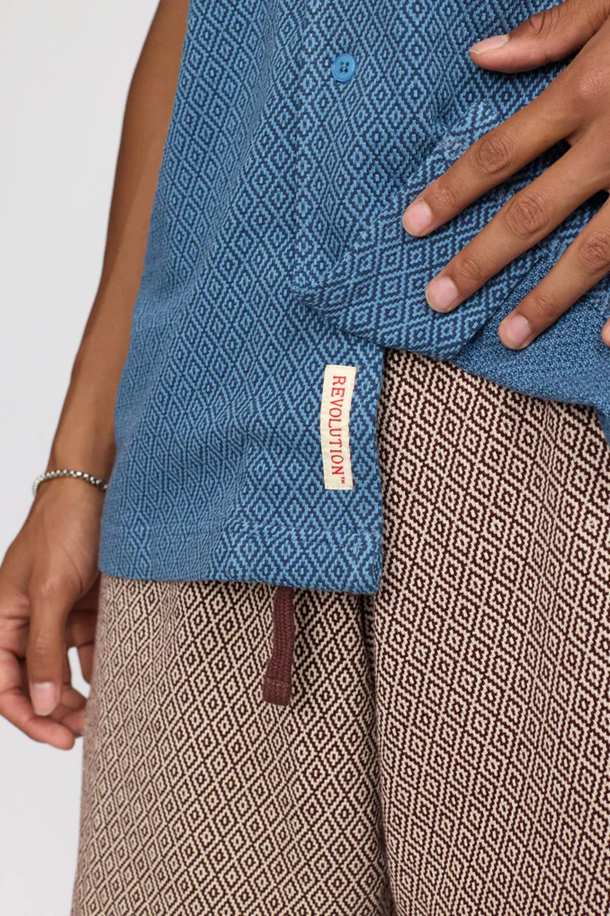 REVOLUTION - JACQUARD CUBAN SHIRT - BLUE