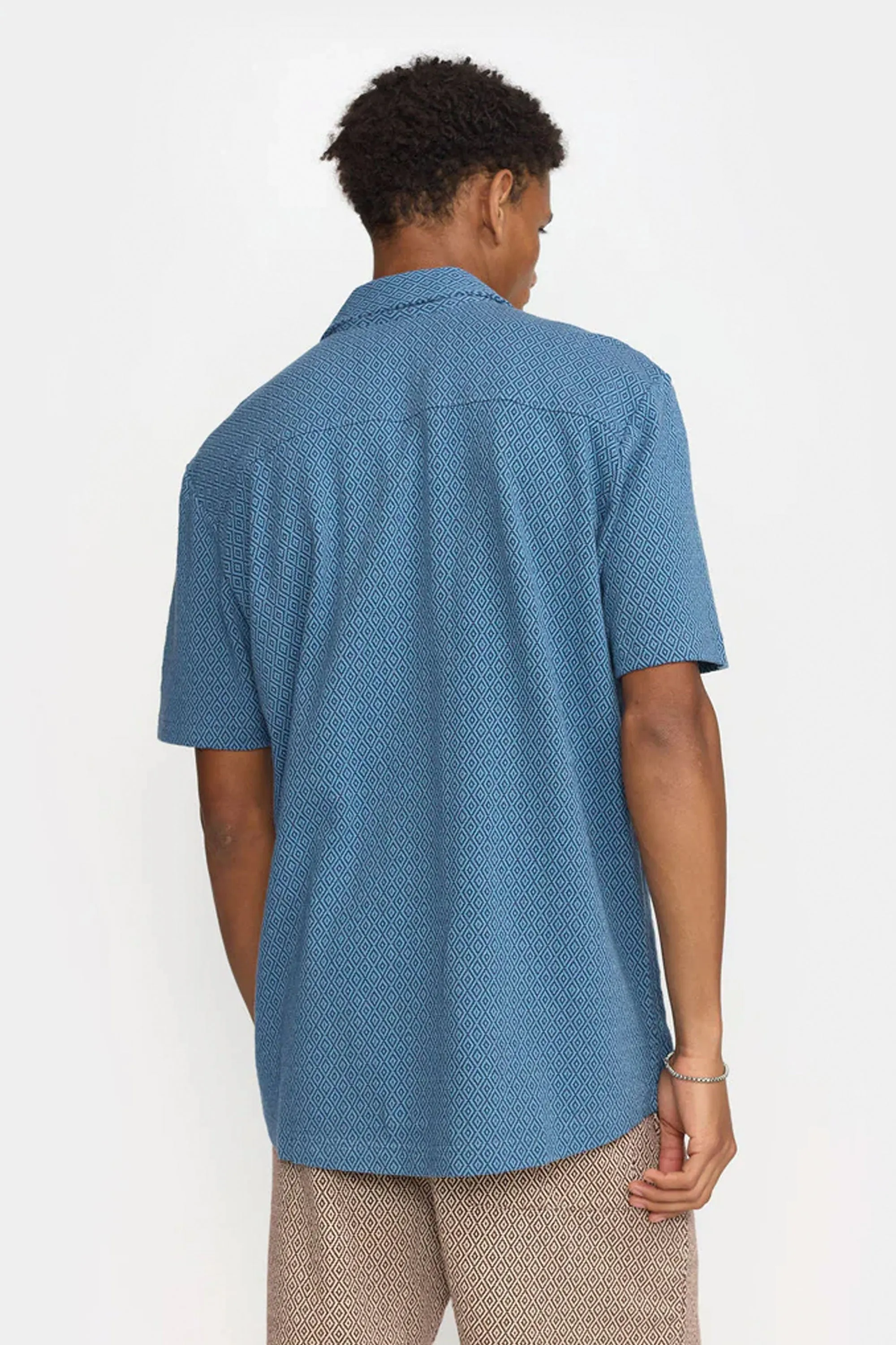 REVOLUTION - JACQUARD CUBAN SHIRT - BLUE