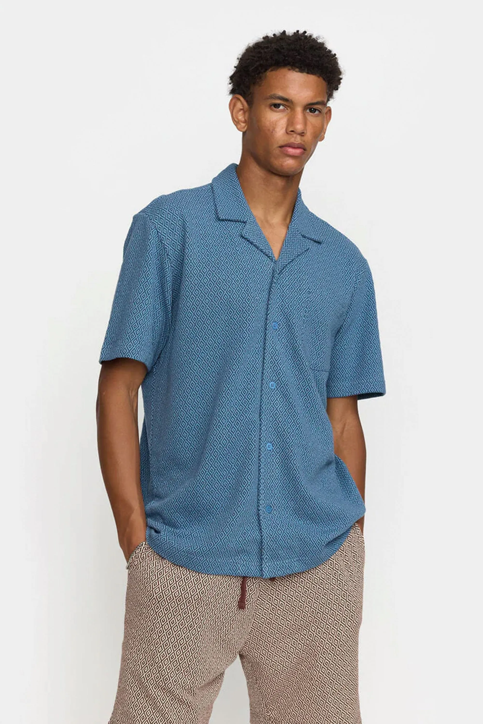REVOLUTION - JACQUARD CUBAN SHIRT - BLUE