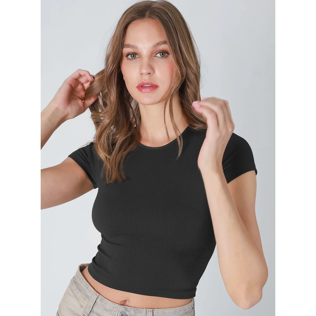 Ribbed Crop Baby Tee- Black