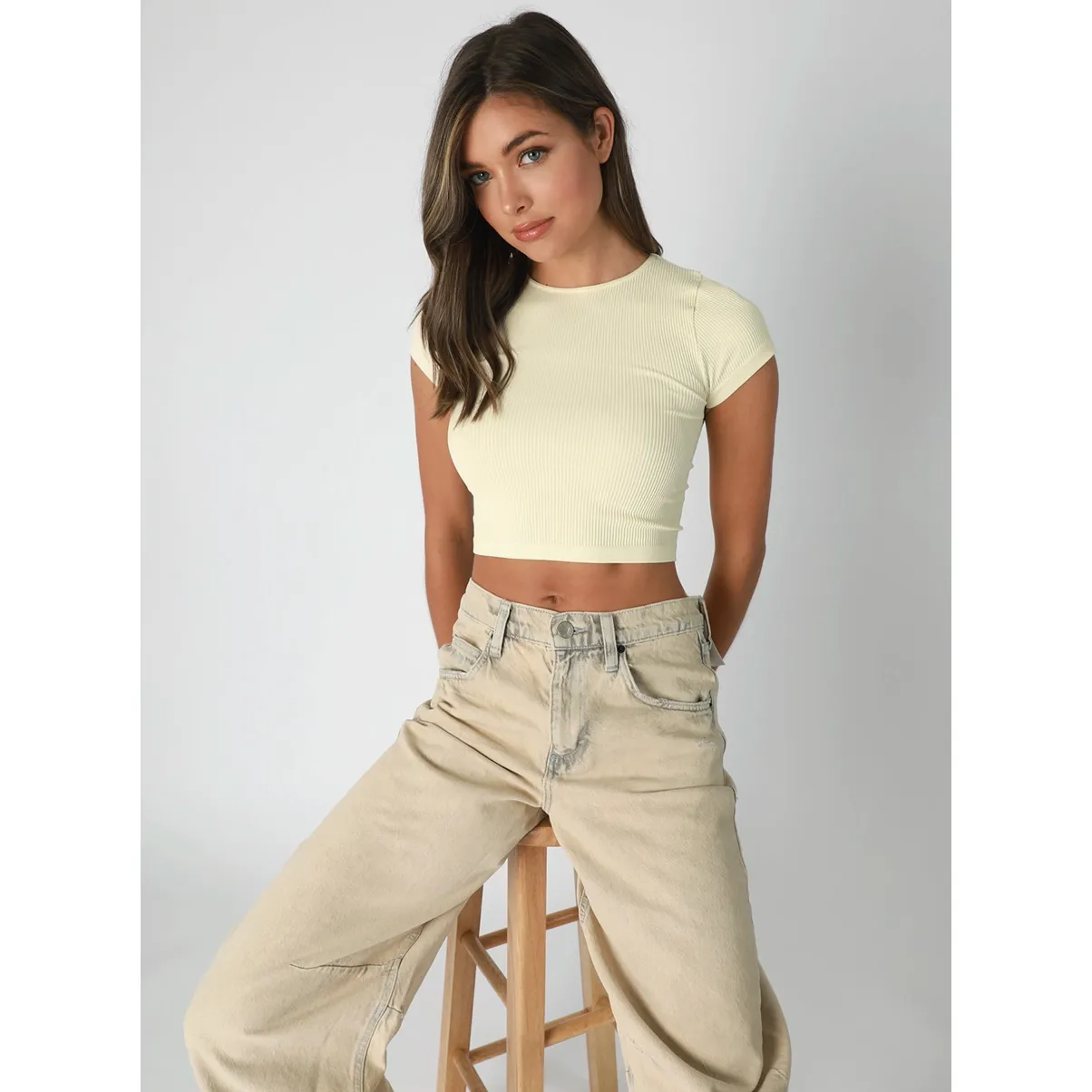 Ribbed Crop Baby Tee- White