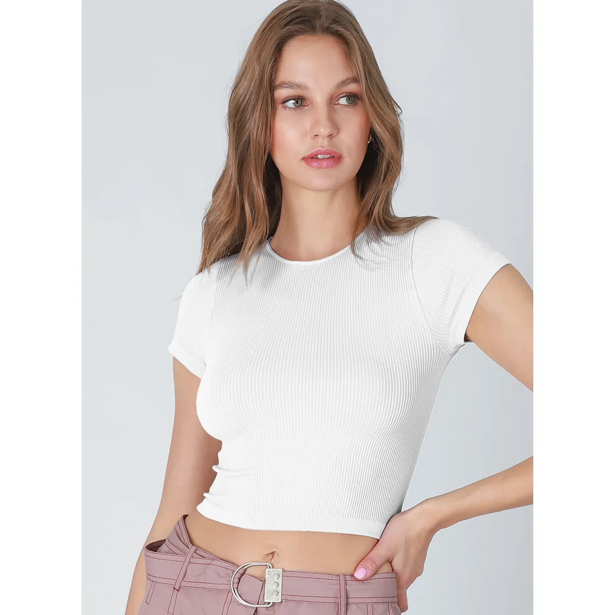 Ribbed Crop Baby Tee- White