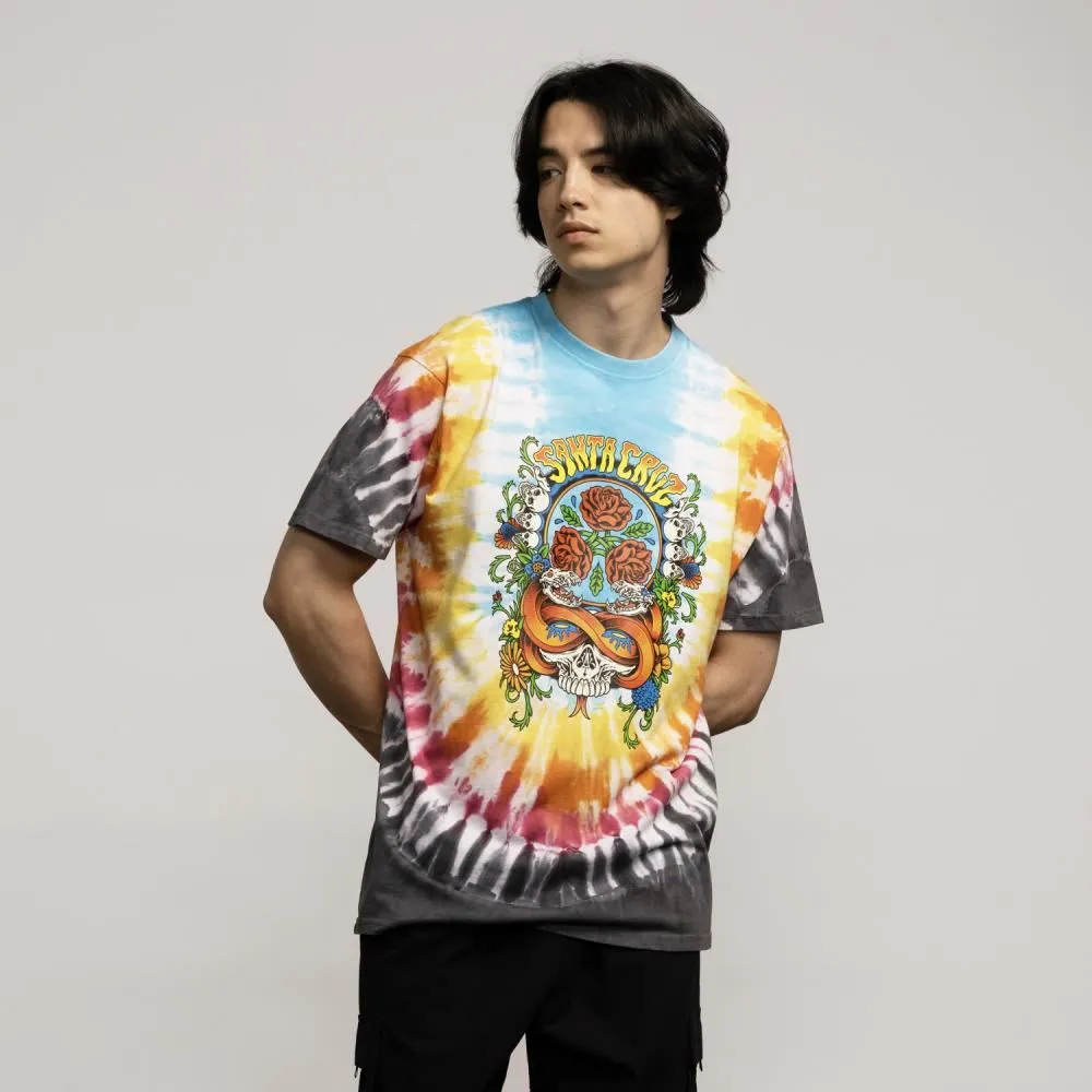Santa Cruz T-Shirt Dressen Rose Crew Three Front - Black Rainbow