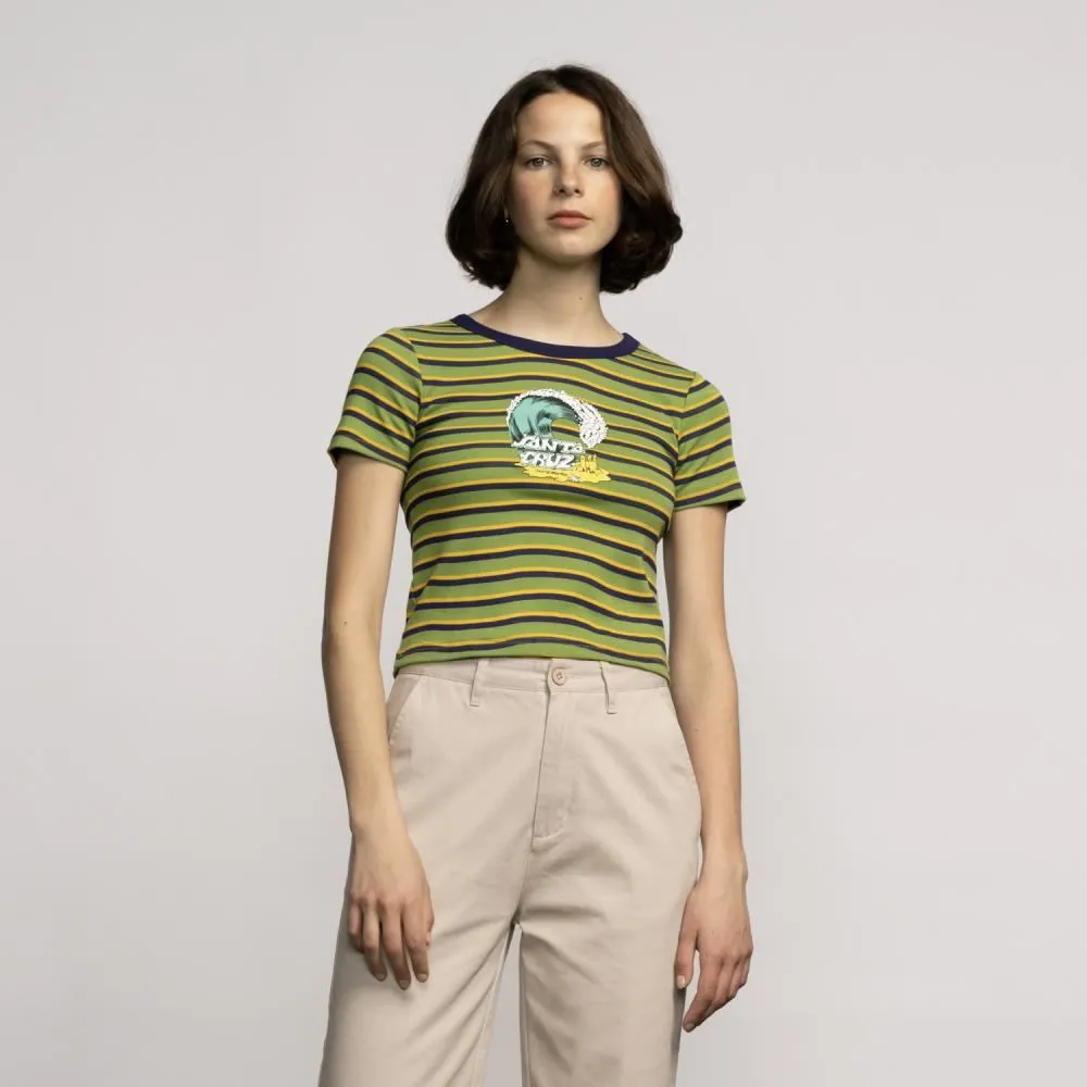 Santa Cruz Womens Custom Tee Onshore Front T-Shirt - Apple Wave Stripe