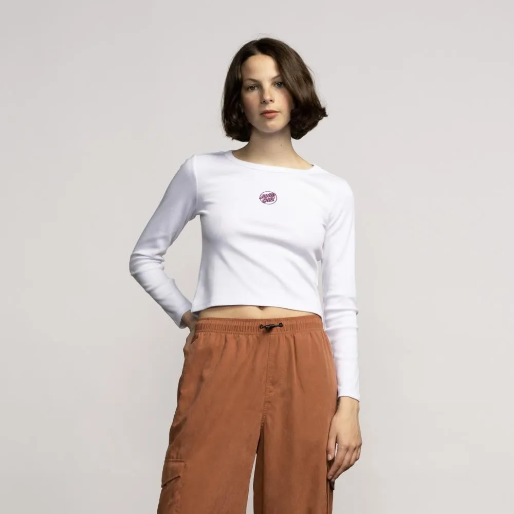 Santa Cruz Womens L/S T-Shirt Partial Dot Emb L/S T-Shirt - White