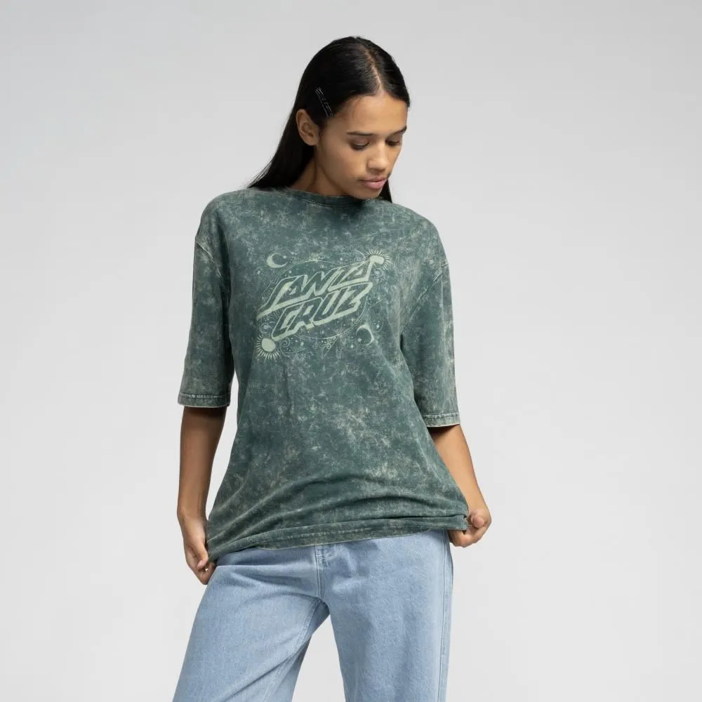 Santa Cruz Womens T-Shirt Ornate Dot Front Oversized - Emerald Acid Wash