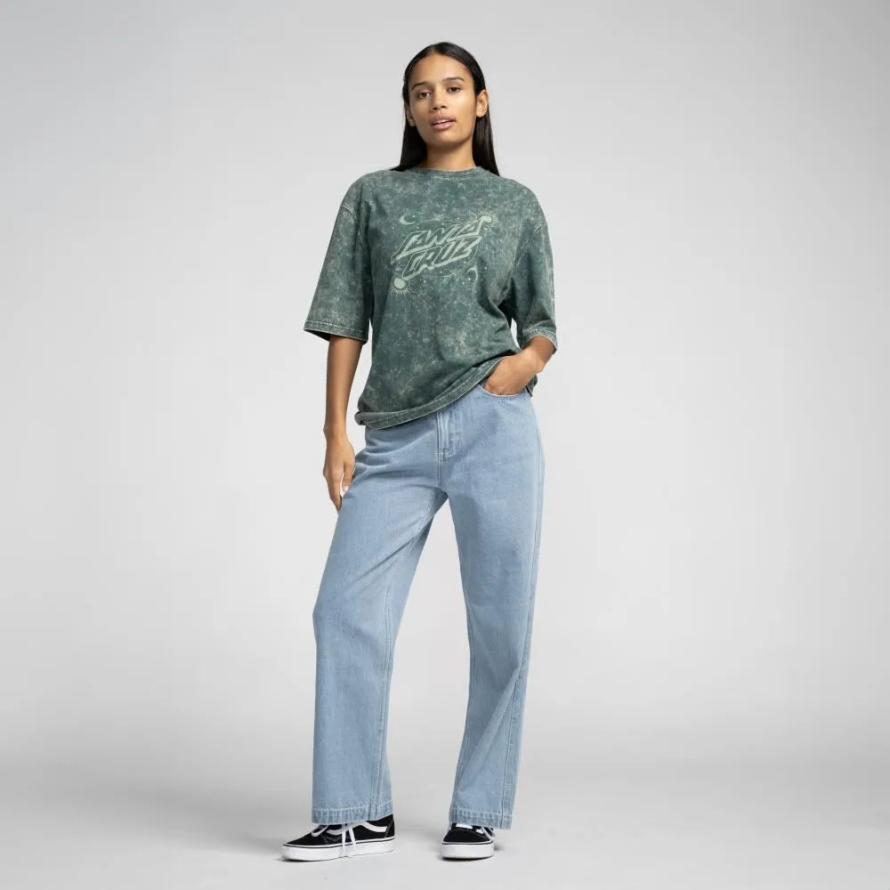Santa Cruz Womens T-Shirt Ornate Dot Front Oversized - Emerald Acid Wash