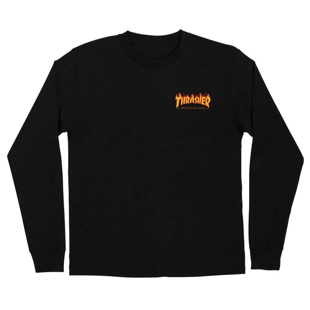 SCR x Thrasher L/S T-Shirt Thrasher Flame Dot - Black
