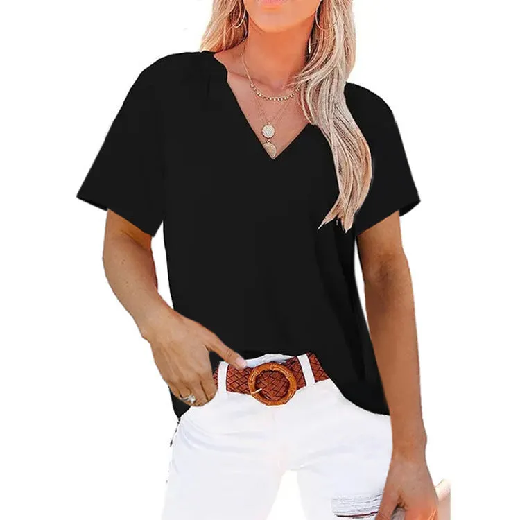 Short Sleeved V-neck Tee in Solid Colors