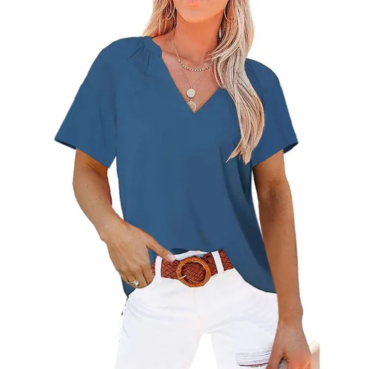 Short Sleeved V-neck Tee in Solid Colors