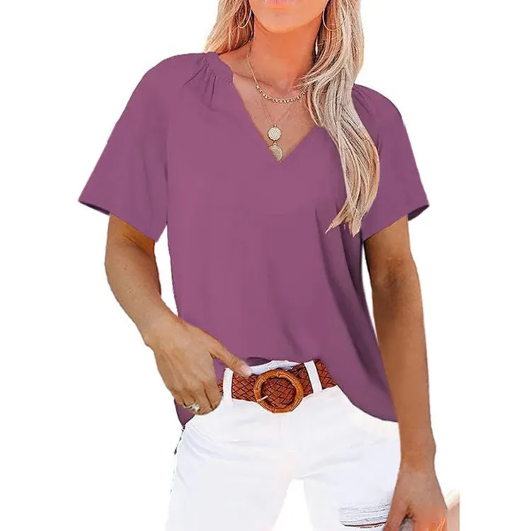 Short Sleeved V-neck Tee in Solid Colors