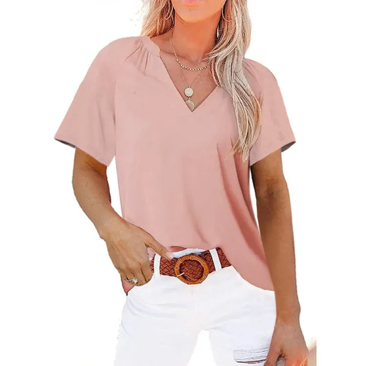 Short Sleeved V-neck Tee in Solid Colors
