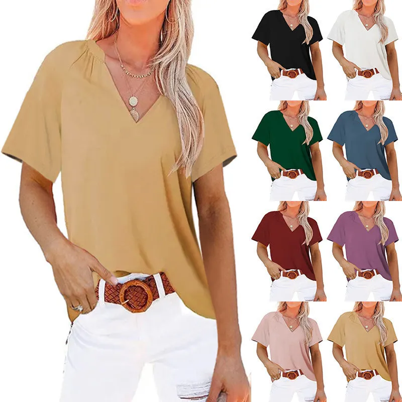Short Sleeved V-neck Tee in Solid Colors