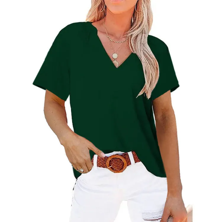 Short Sleeved V-neck Tee in Solid Colors