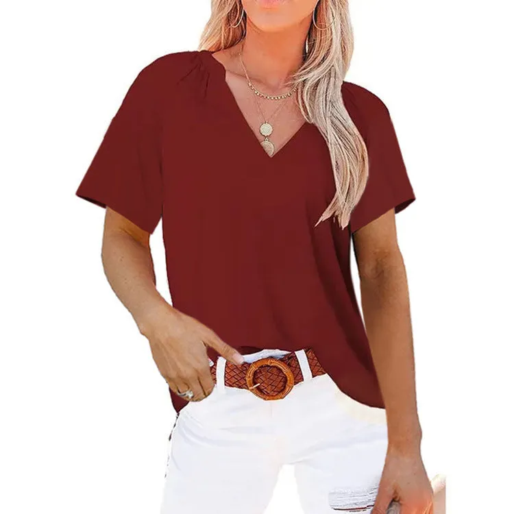 Short Sleeved V-neck Tee in Solid Colors