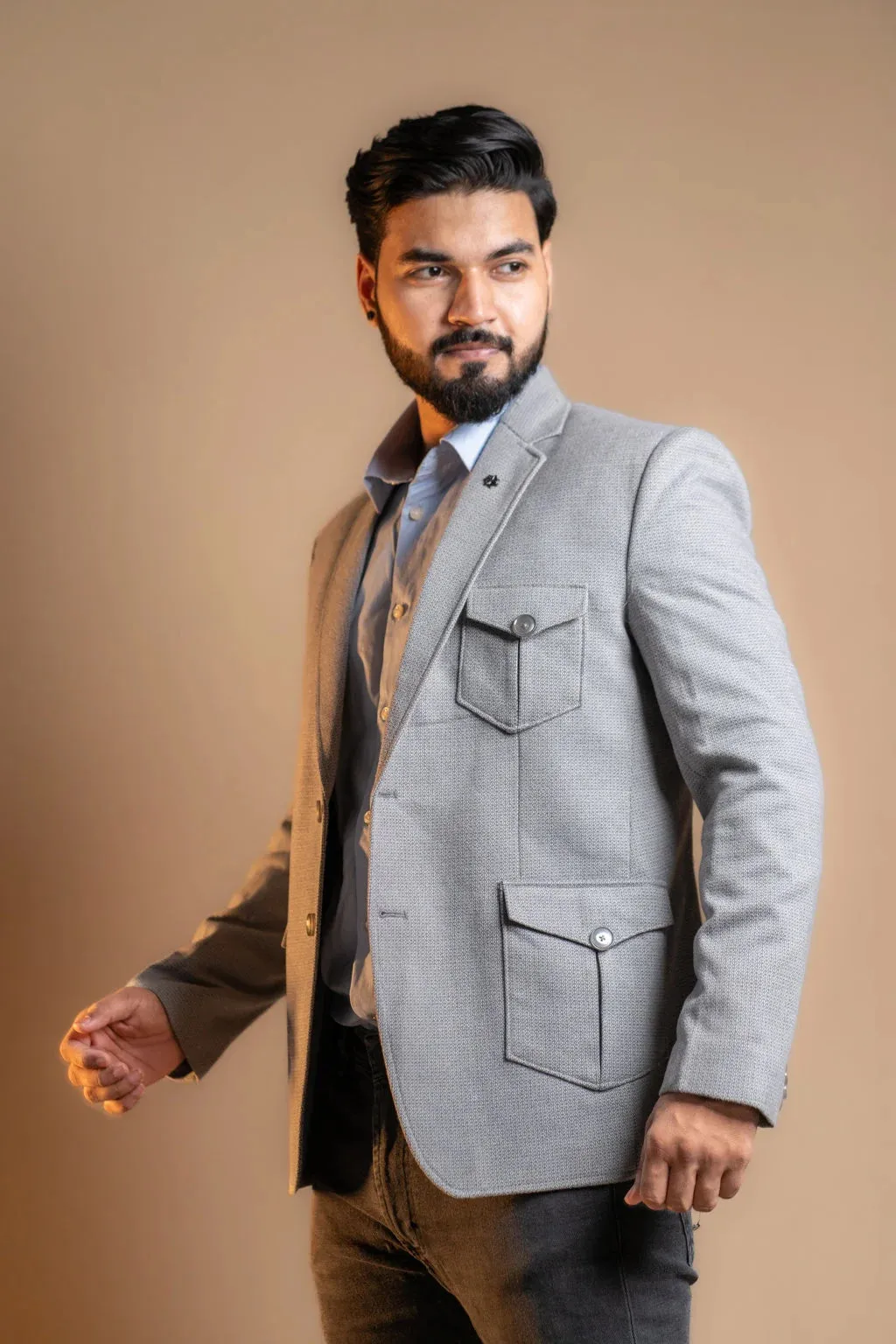 Simple Grey Blazer with Pockets