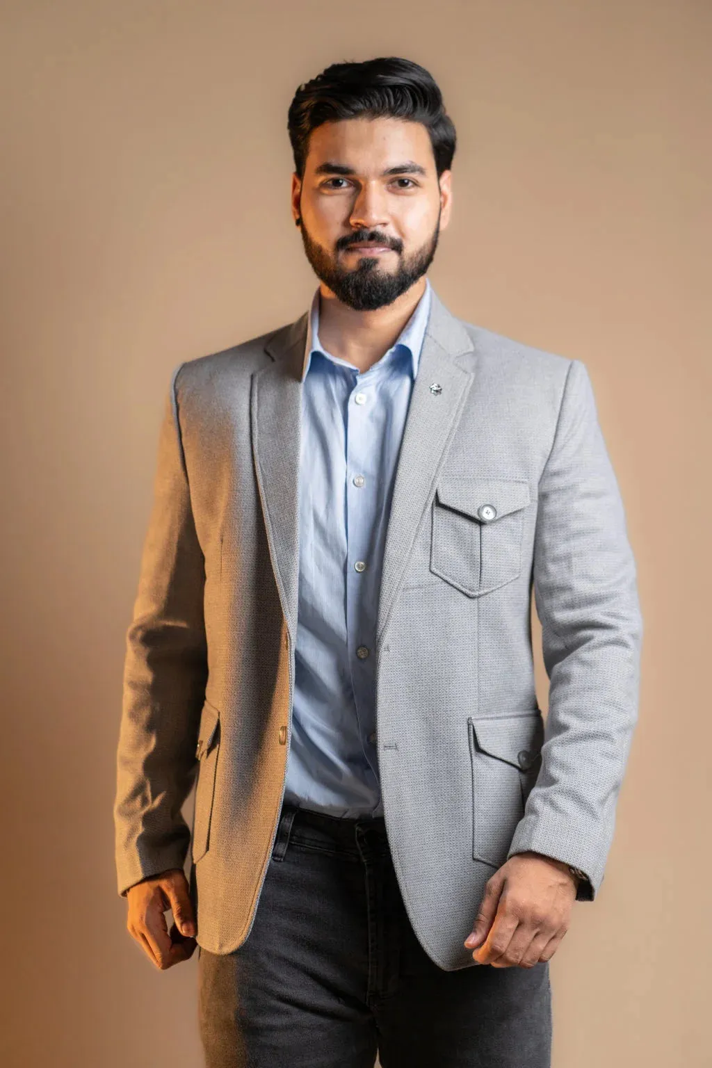 Simple Grey Blazer with Pockets