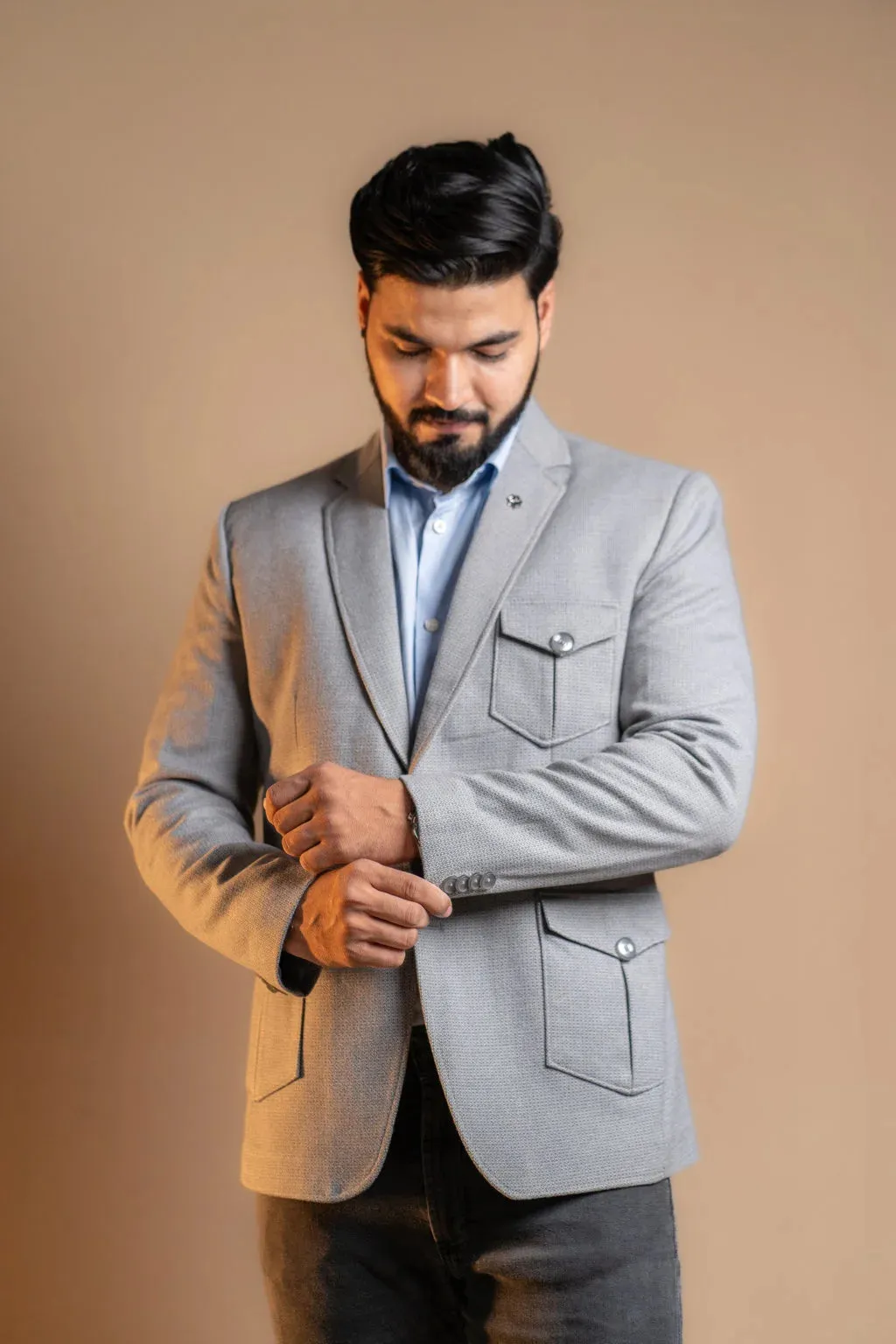 Simple Grey Blazer with Pockets