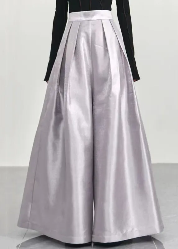 Simple Grey High Waist Solid Cotton Wide Leg Pants Spring