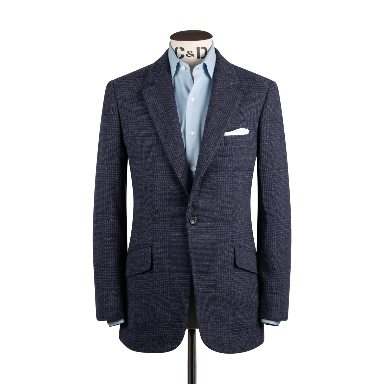 Single Breasted Notch Jacket in Navy Glen Check
