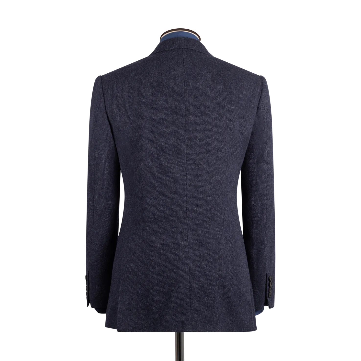 Single Breasted Notch Lapel Jacket in Mid Blue Herringbone