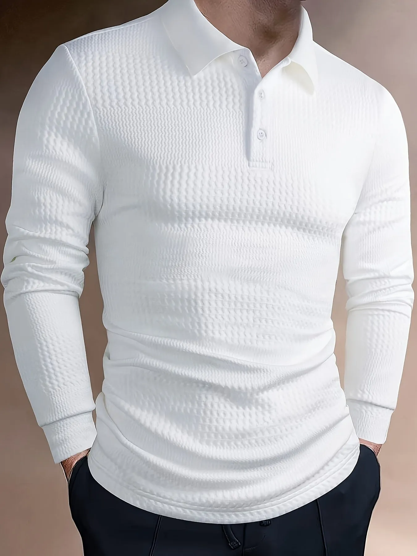 Sleek Long Sleeve Knit Polo Shirt for Men