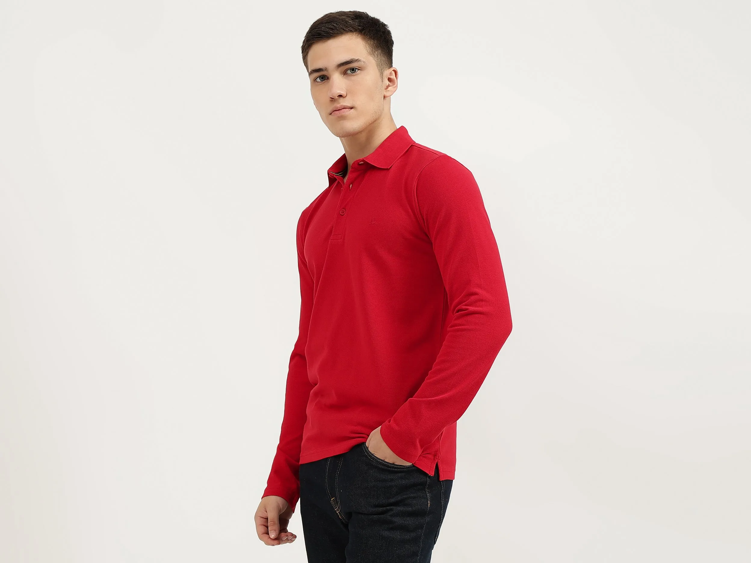 Slim Fit Polo Neck Solid T-Shirt