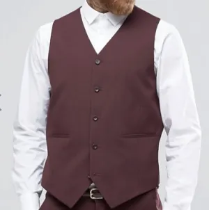 Slim Fit Single Breasted 5 Button Vest (Burgundy) OV-900