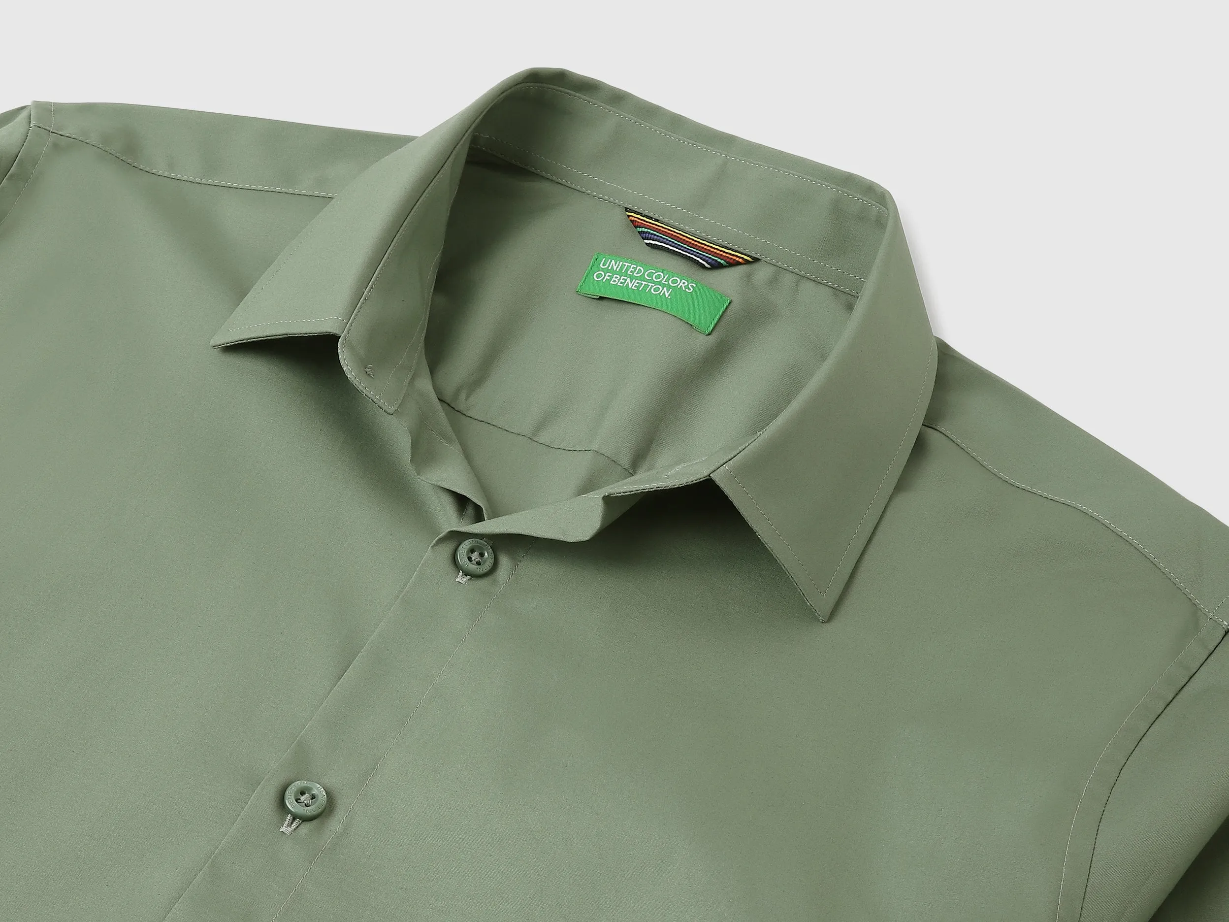 Slim Fit Spread Collar Solid Shirt