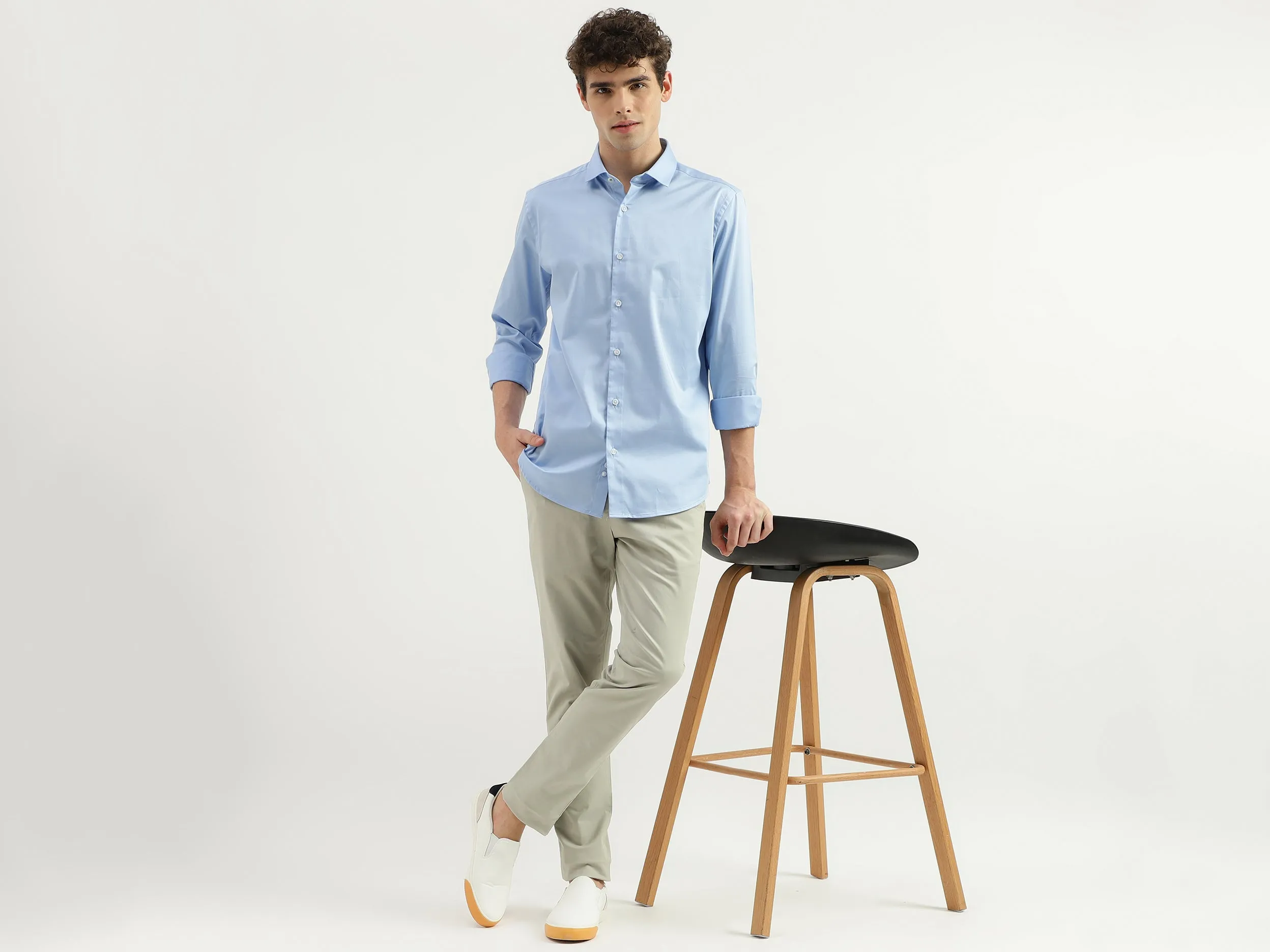 Slim Fit Spread Collar Solid Shirt