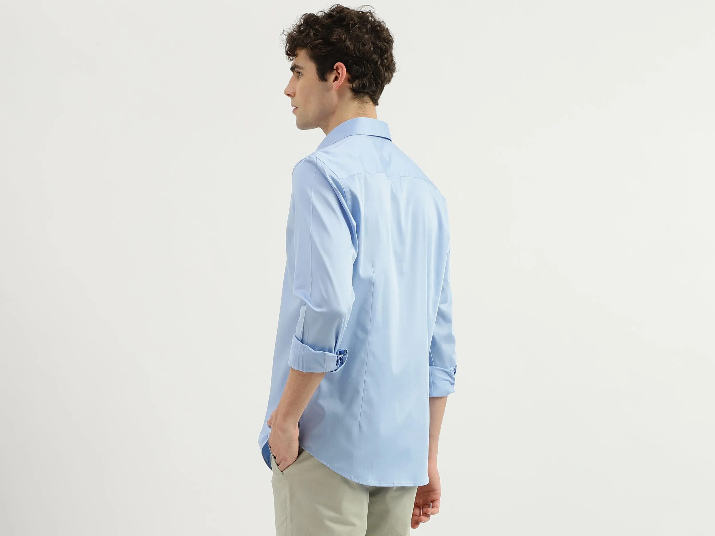 Slim Fit Spread Collar Solid Shirt