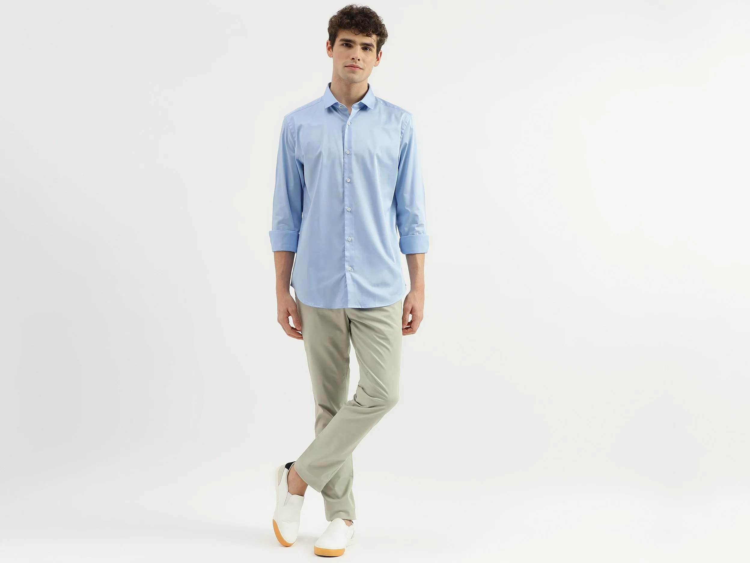 Slim Fit Spread Collar Solid Shirt