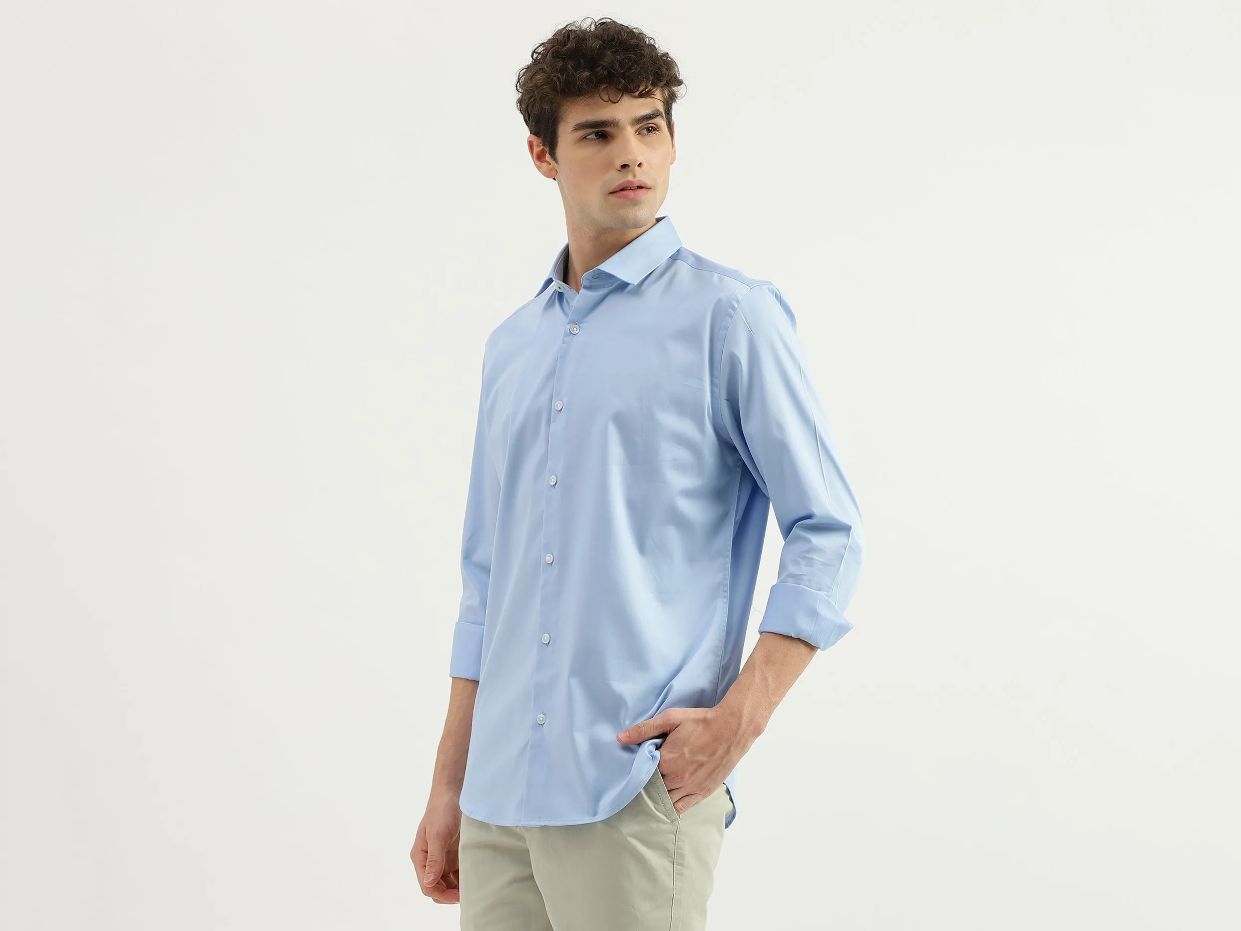 Slim Fit Spread Collar Solid Shirt