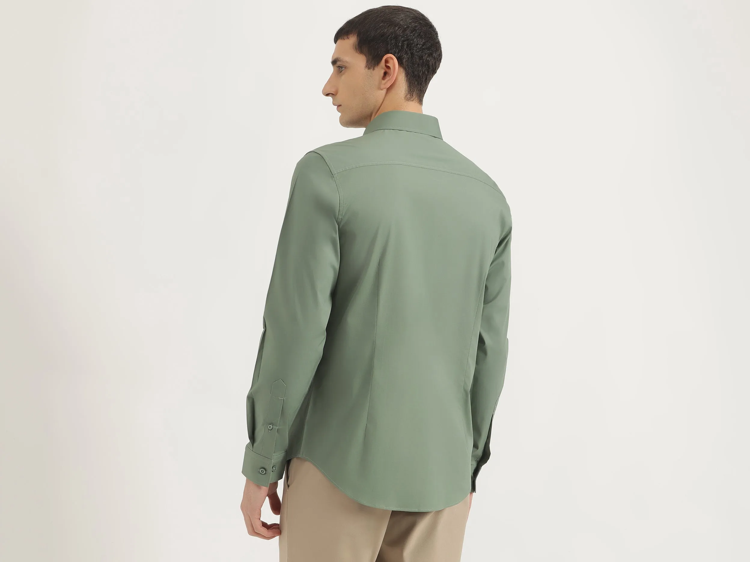 Slim Fit Spread Collar Solid Shirt
