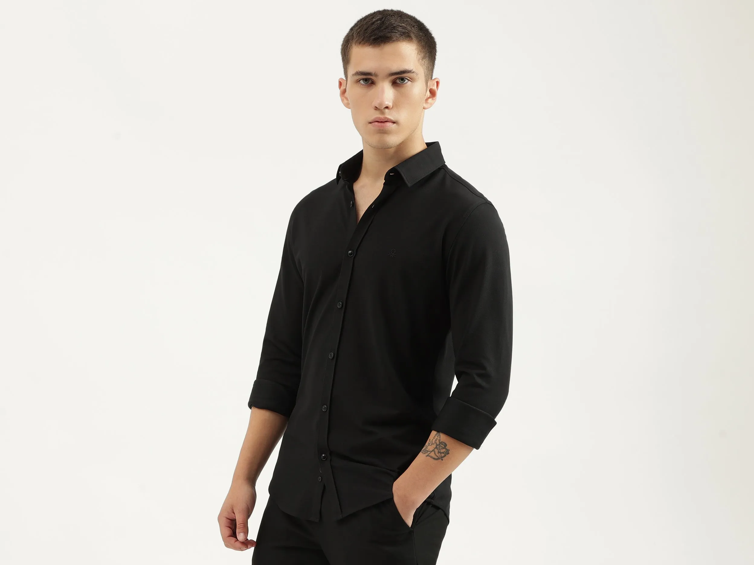 Slim Fit Spread Collar Solid Shirts