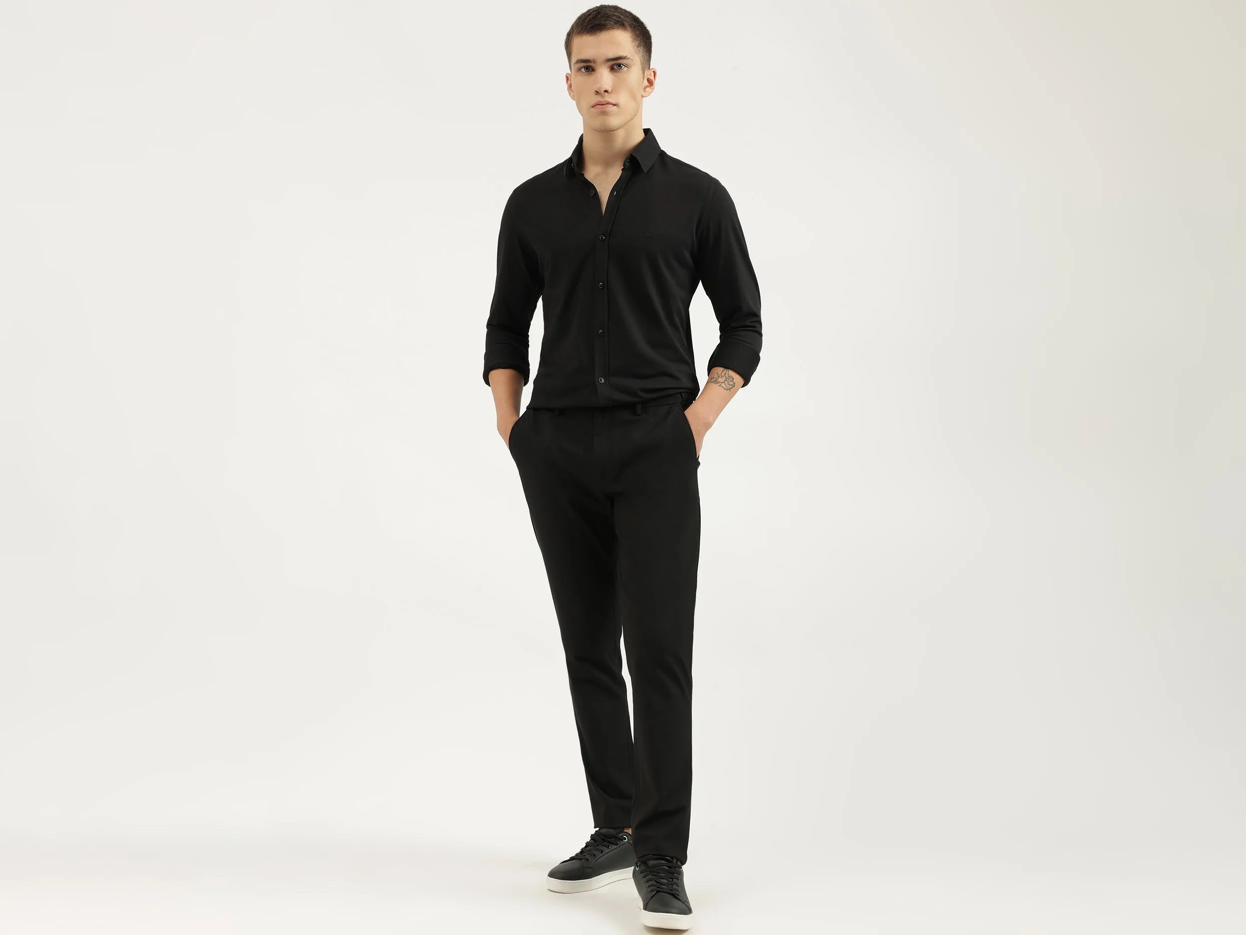 Slim Fit Spread Collar Solid Shirts