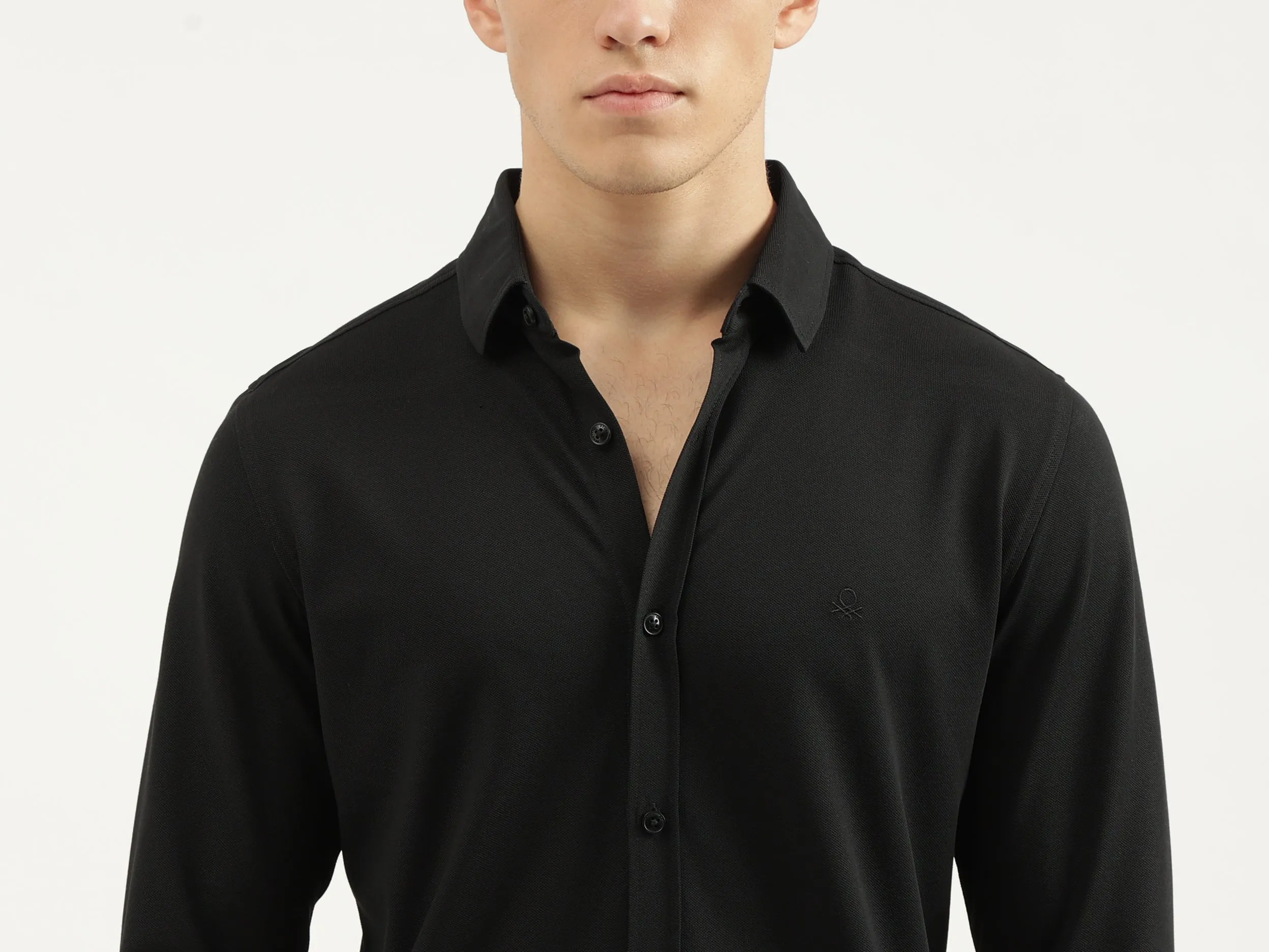 Slim Fit Spread Collar Solid Shirts