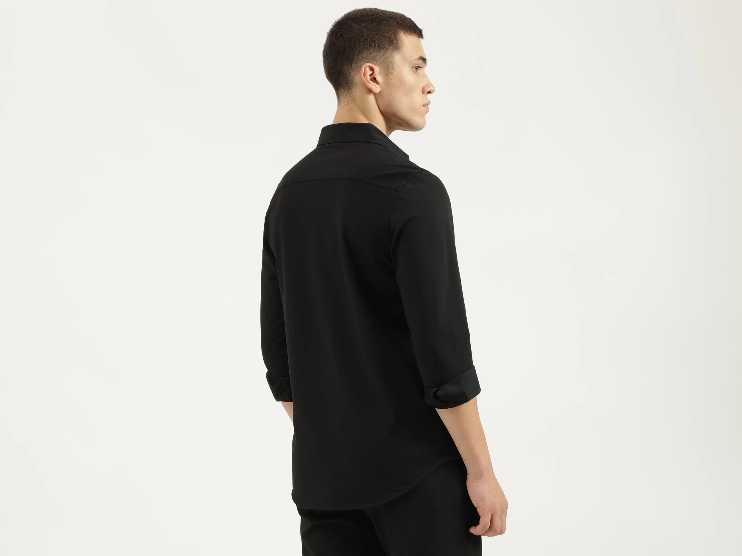 Slim Fit Spread Collar Solid Shirts