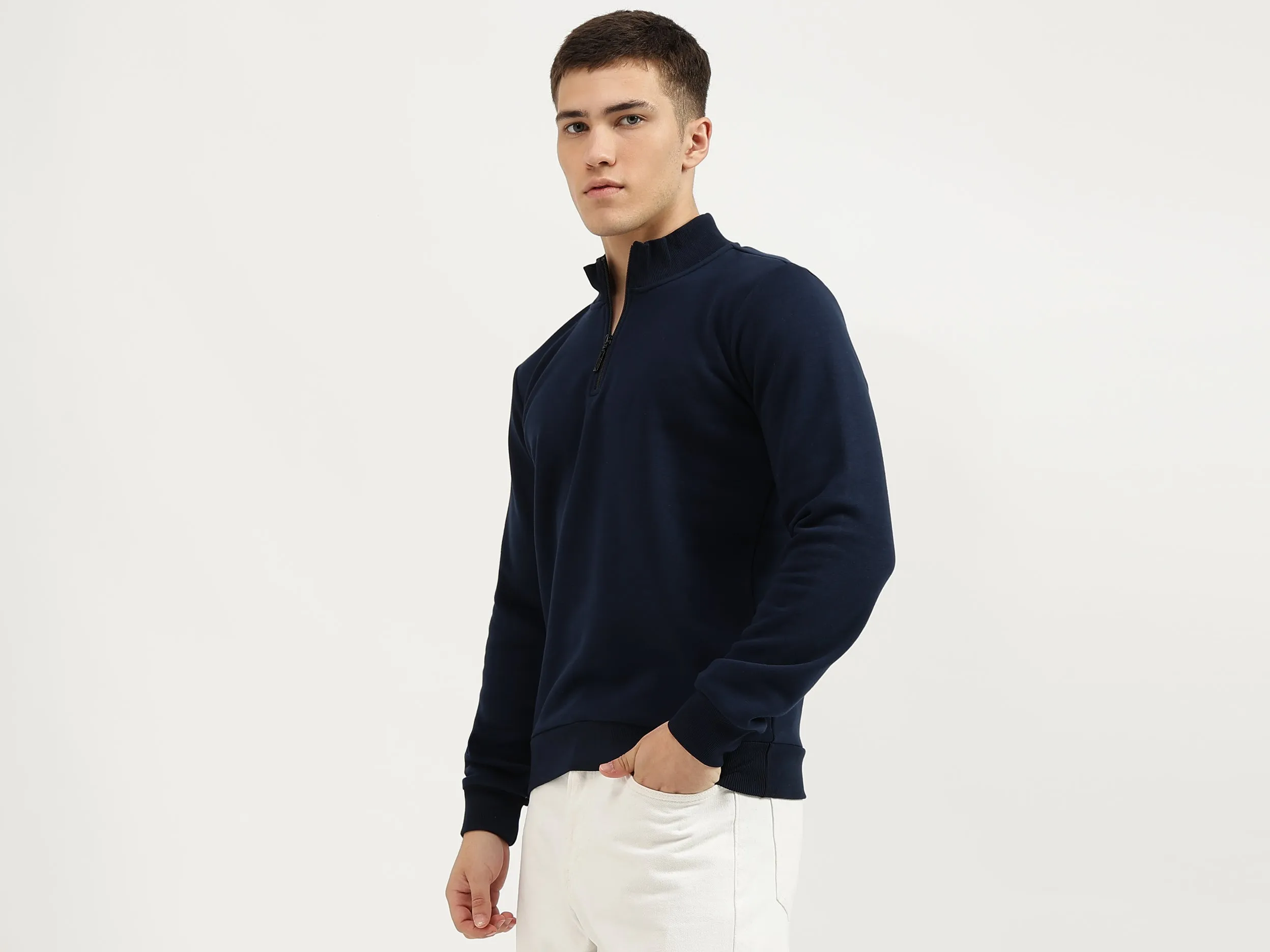 Slim Fit Zip Neck Solid Sweatshirts
